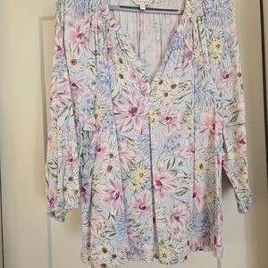 Crown & Ivy Floral Women's Blouse Multicolor Size XXL